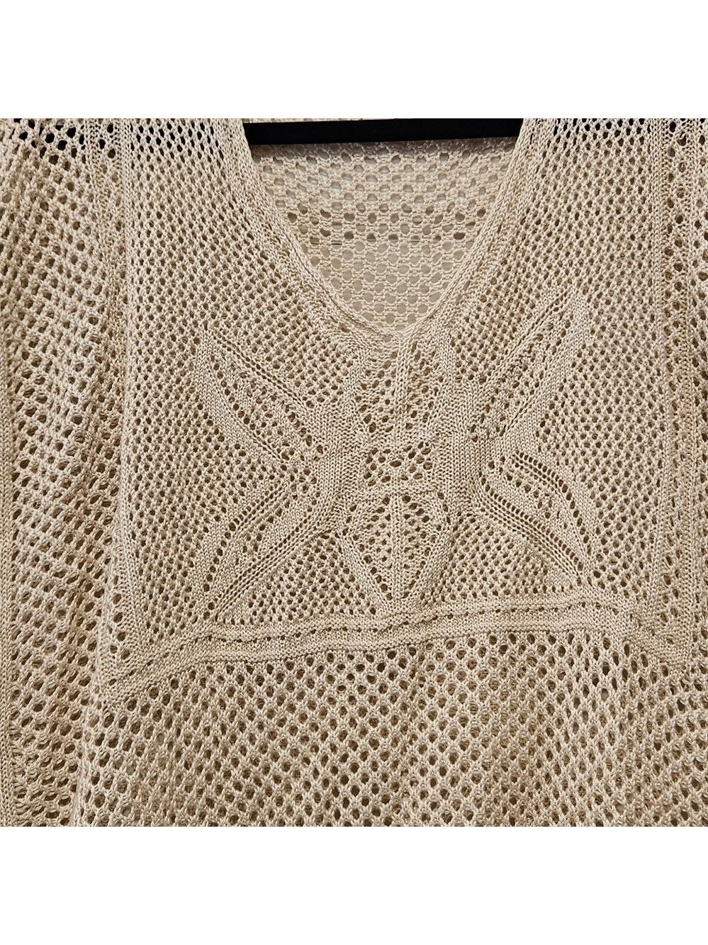 One World Beige Knit Poncho with Fringe Size 2XL - Picture 4 of 7